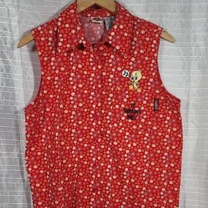 Loonie Tunes Sleeveless Button Shirt Size M